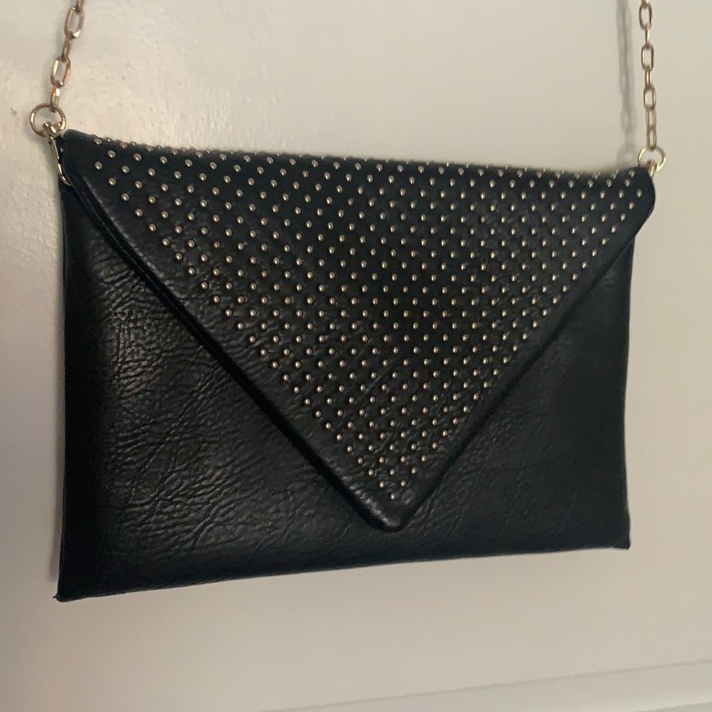 Faux Leather Studded Clutch/Crossbody w/ Strap